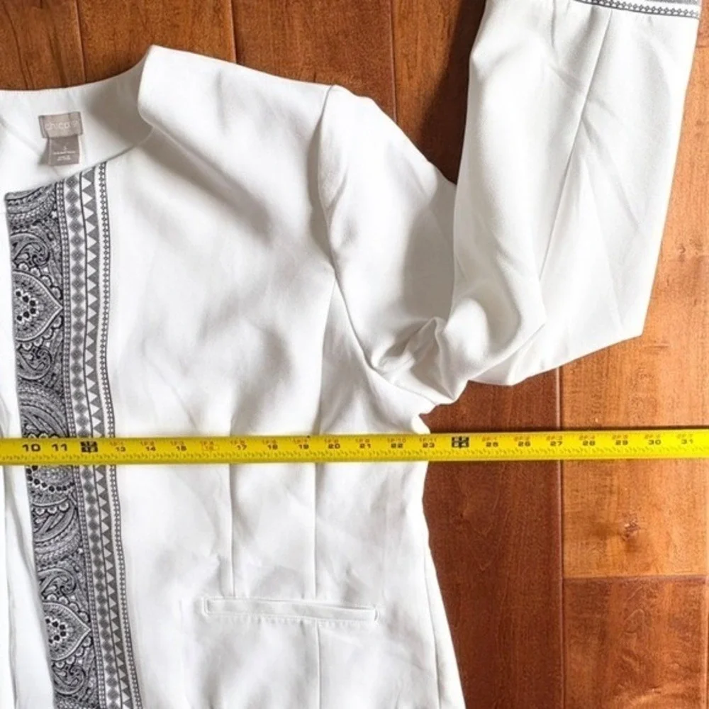 Chico's Blazer‎ Paisley Border Print Open Front, Women 3 (16/18) White Black